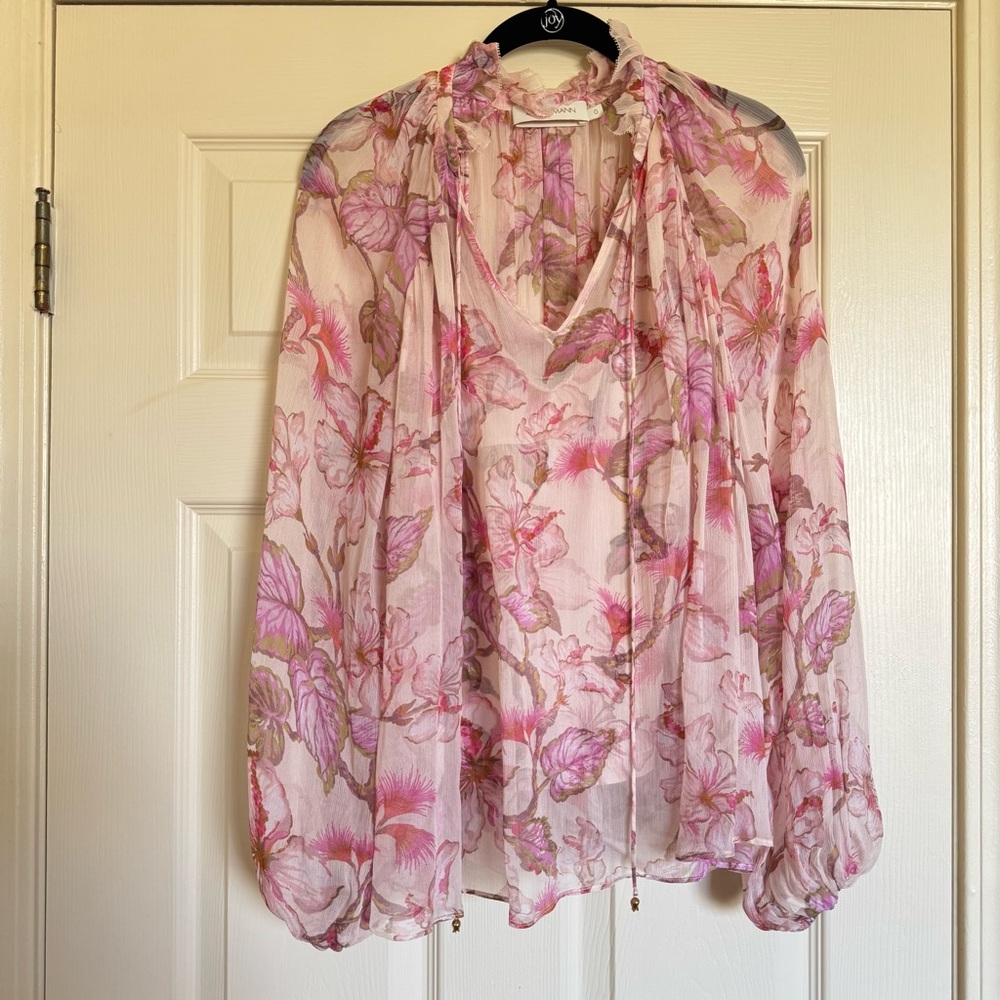 Zimmerman Coral Hibiscus Chiffon Blouse Size 0/ XS-S